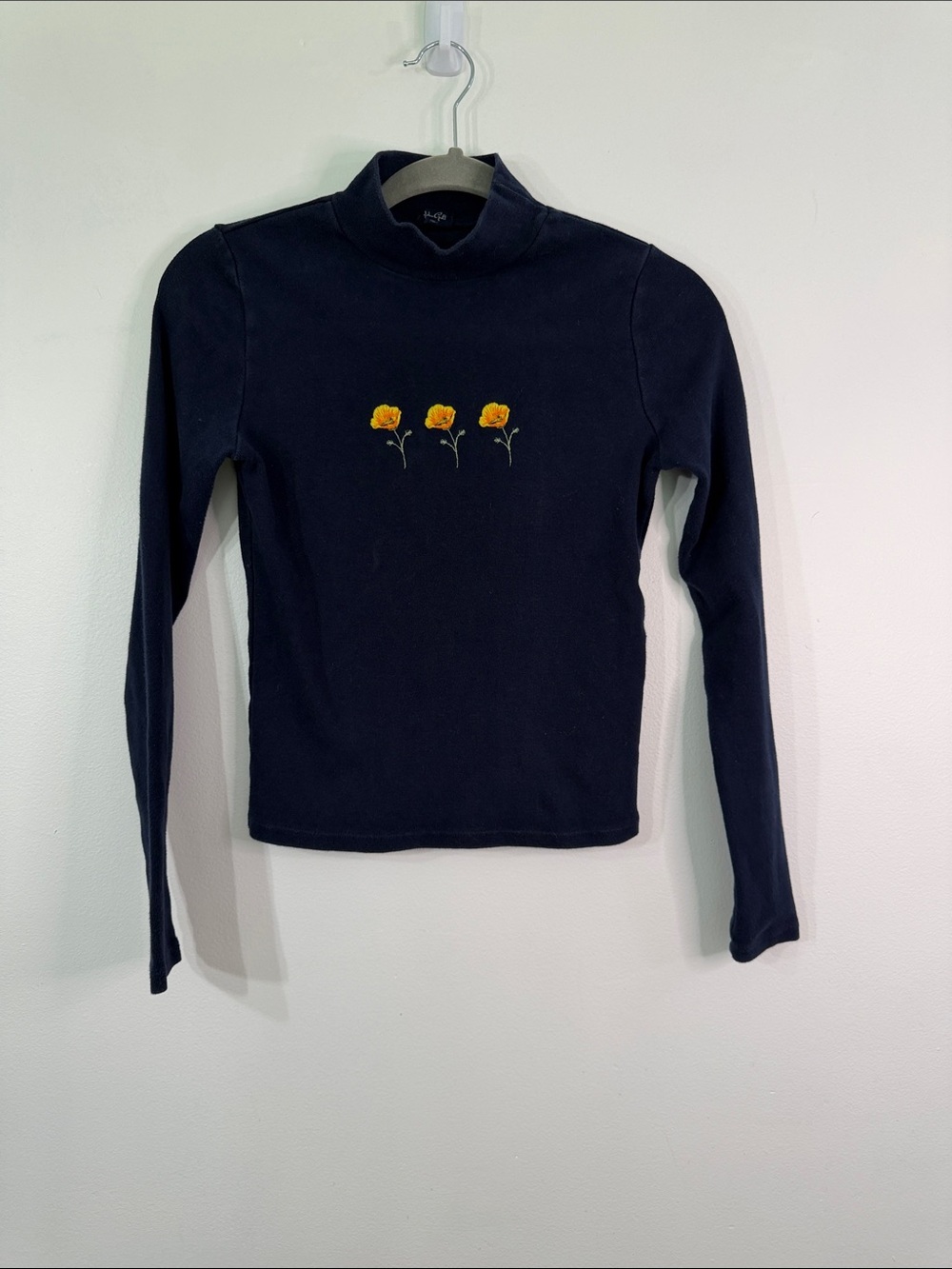 John Galt Embroidered Turtle Neck Long Sleeve Shirt